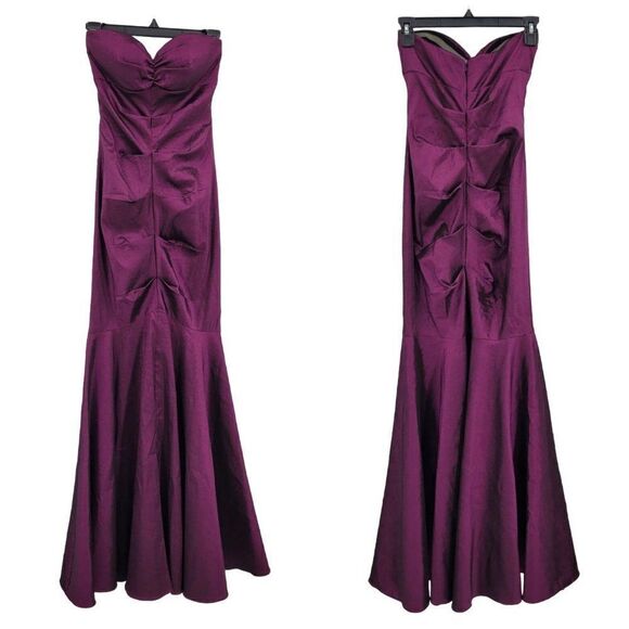 Vintage 80's Xscape Gown Strapless Gathered Mermaid Fishtail Goth Punk Purple XS - Picture 3 of 17